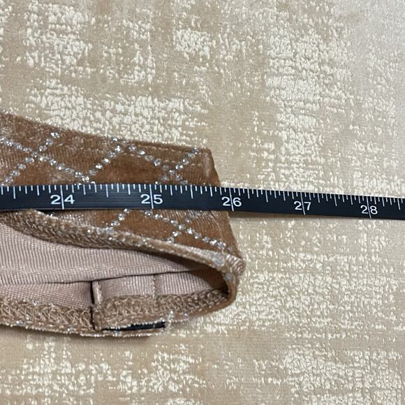 Velvet Diamond Check Print Bodysuit Top Size M Light Brown Metallic Holiday NEW - Picture 7 of 13